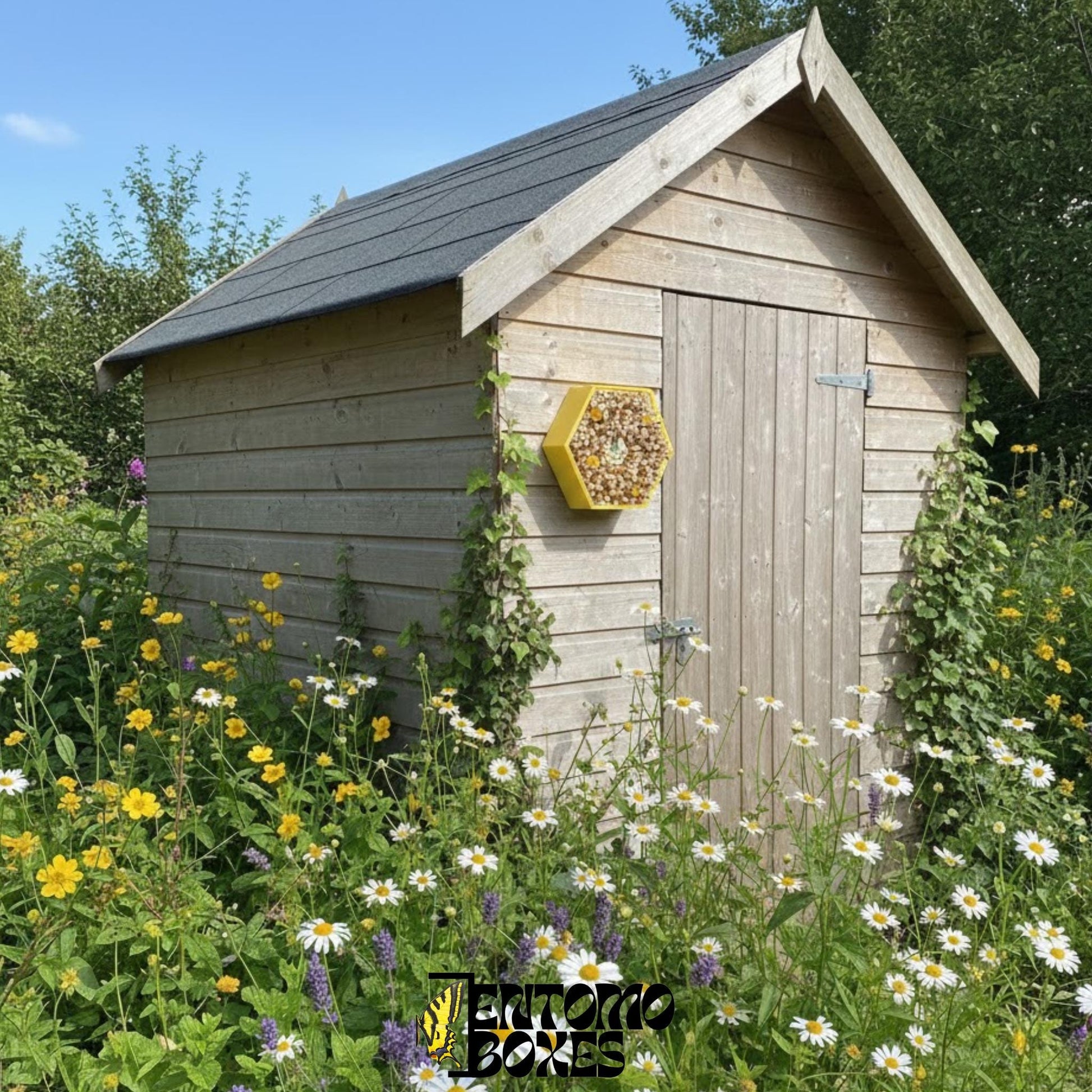 insect hotel with tubes and straws for bees